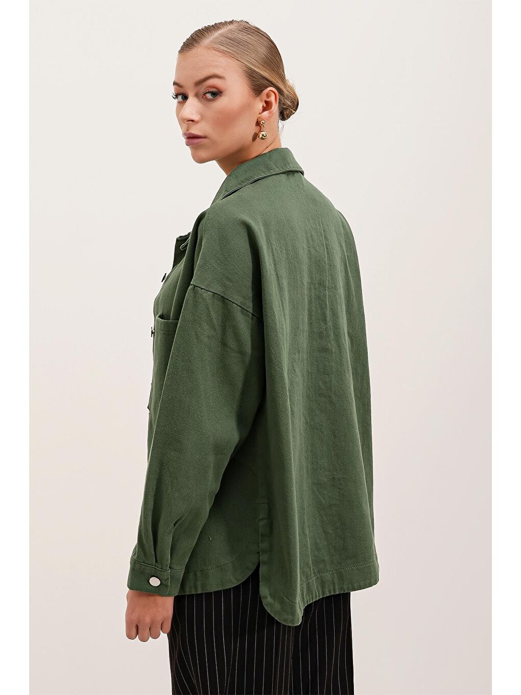 Bigdart 20192 Oversize Gabardin Gömlek Ceket - Haki - 4