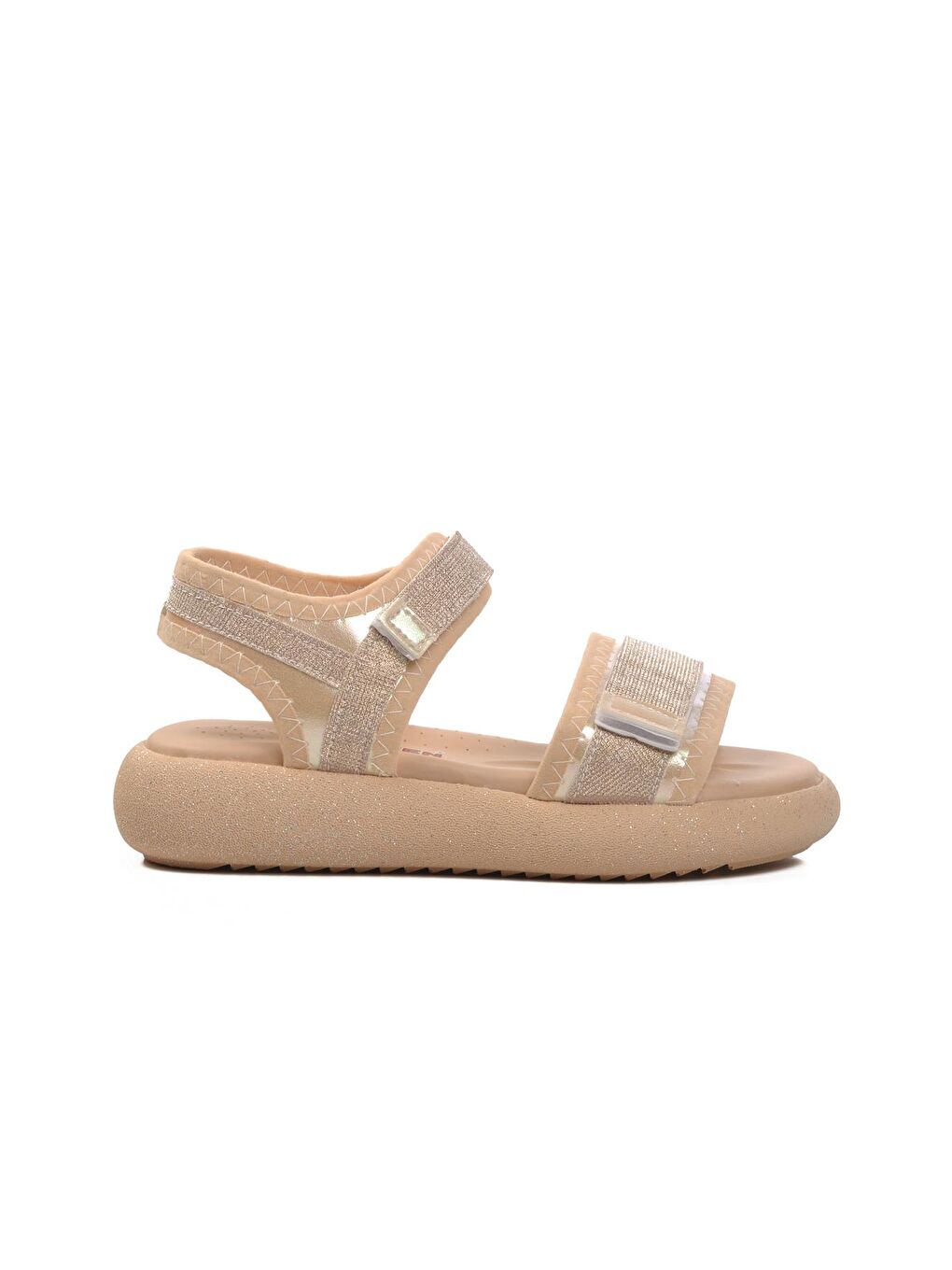 Bej Sedef Simli Ortopedik Cırtlı Kız Çocuk Sandalet 24-402-F