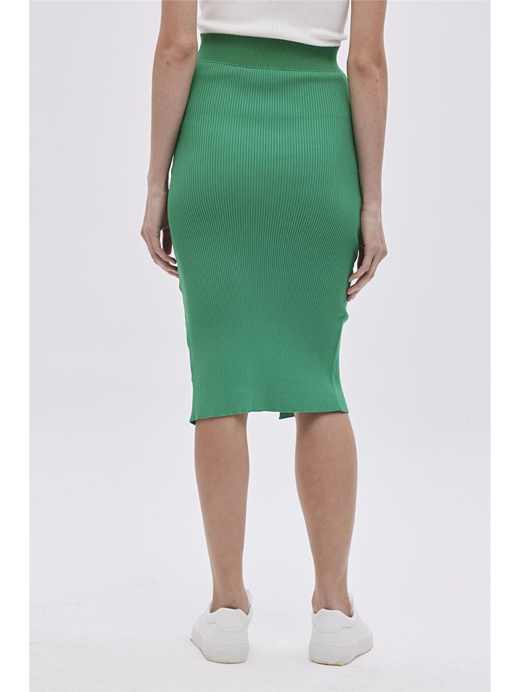 Yeşil Yırtmaçlı Midi Triko Etek-4