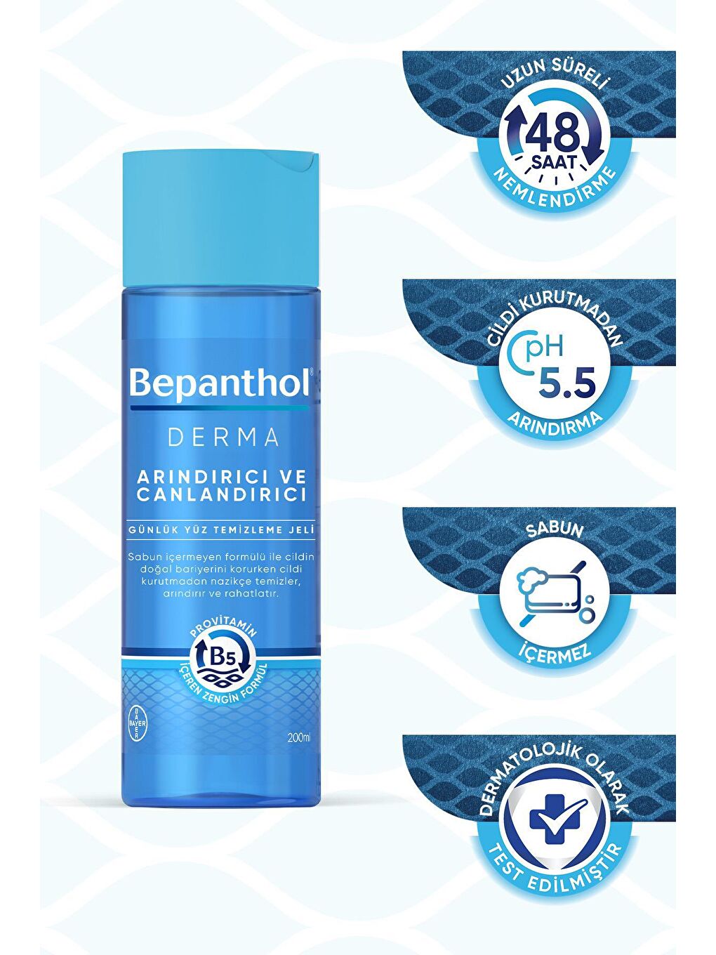 Bepanthol Şeffaf Derma Yüz Temizleme Jeli 200ml + Yoğun Nemlendirici Gece Bakım Kremi 50ml + Kadife Çanta Hediye - 3