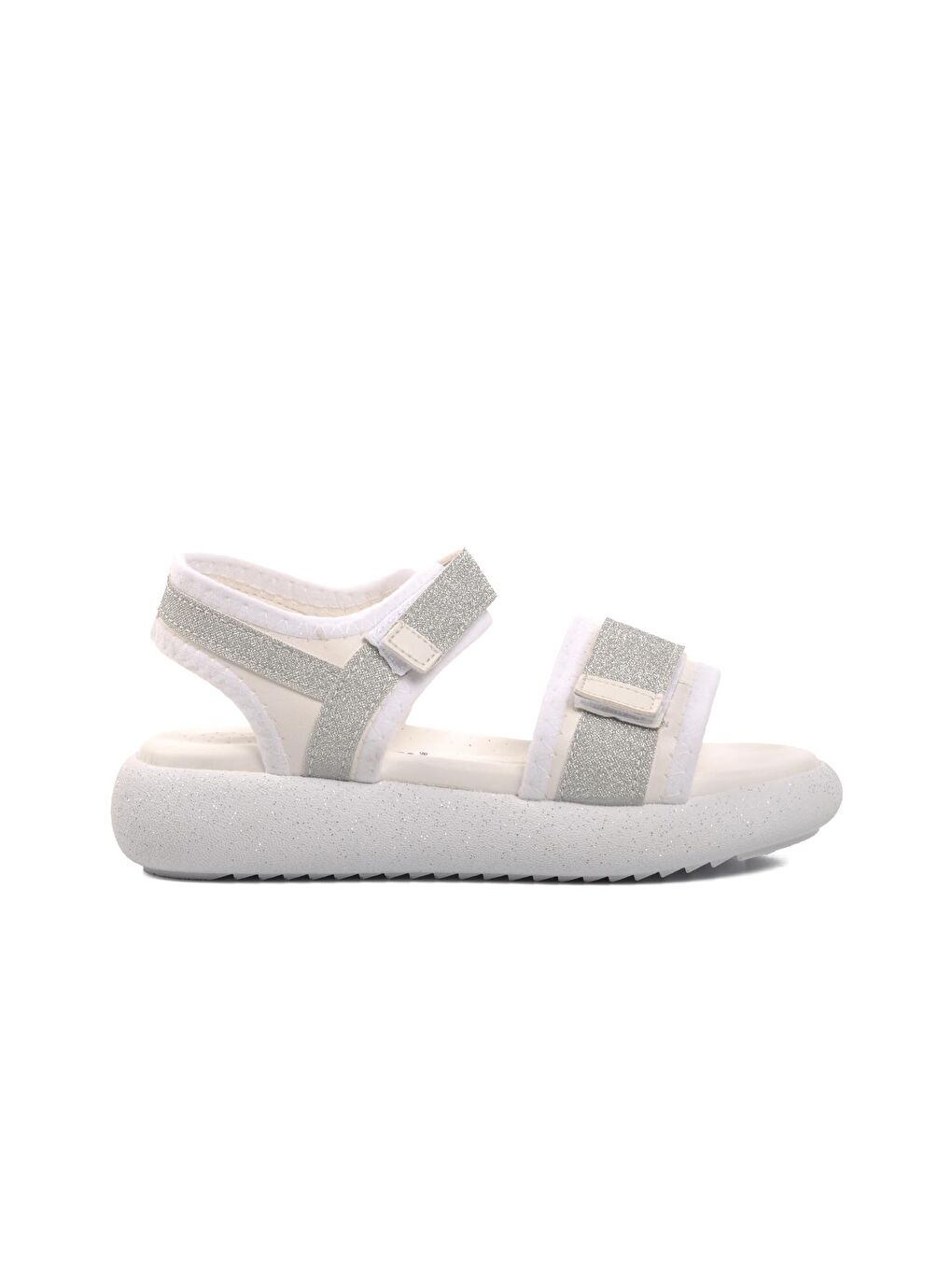Beyaz-Gümüş Ortopedik Cırtlı Kız Çocuk Sandalet 24-402-F