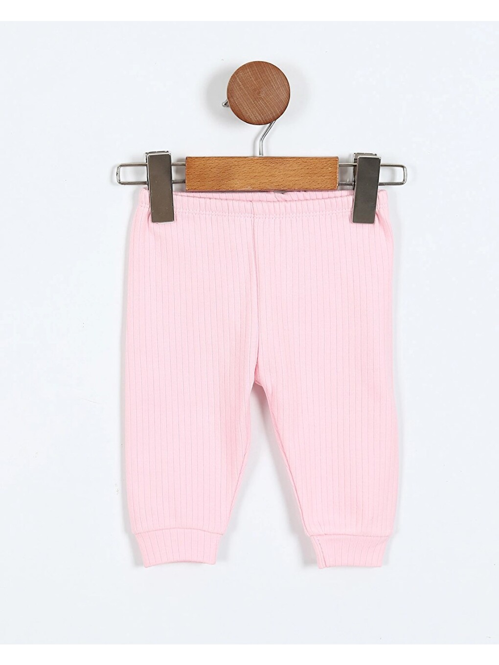 Pembe Çıtçıtlı %100 Pamuk Yenidoğan Fitilli Alt Üst Pijama Takım-1