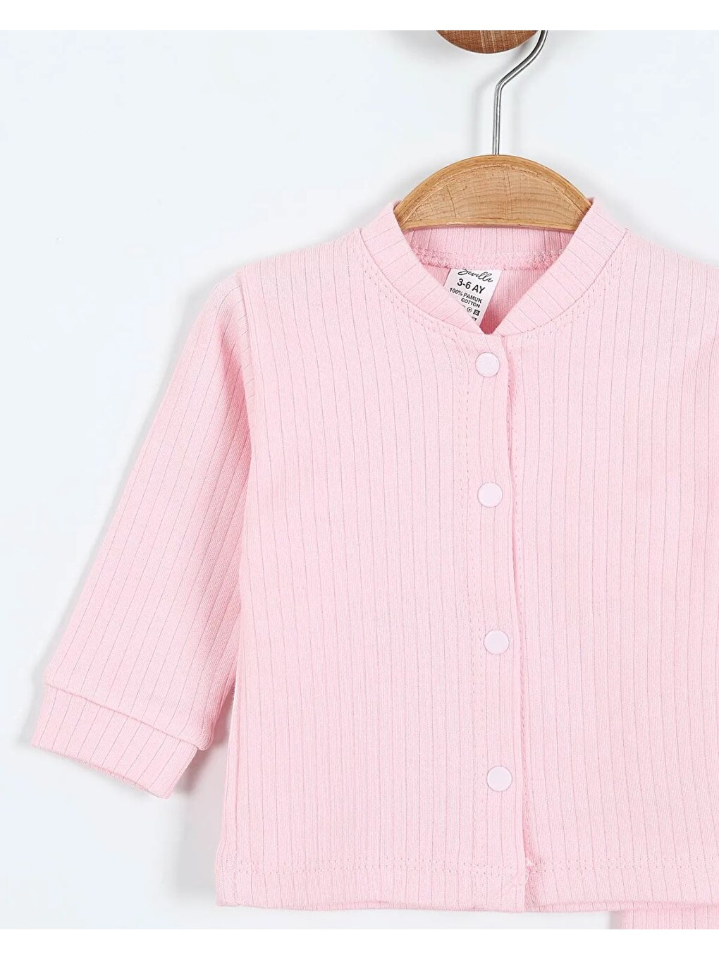 Pembe Çıtçıtlı %100 Pamuk Yenidoğan Fitilli Alt Üst Pijama Takım-2