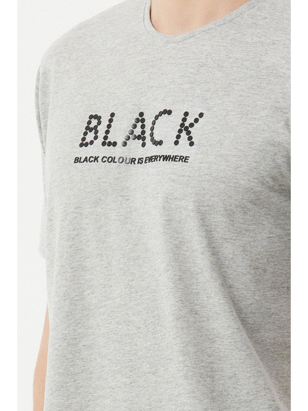 Gri Baskılı Bisiklet Yaka Tişört-3