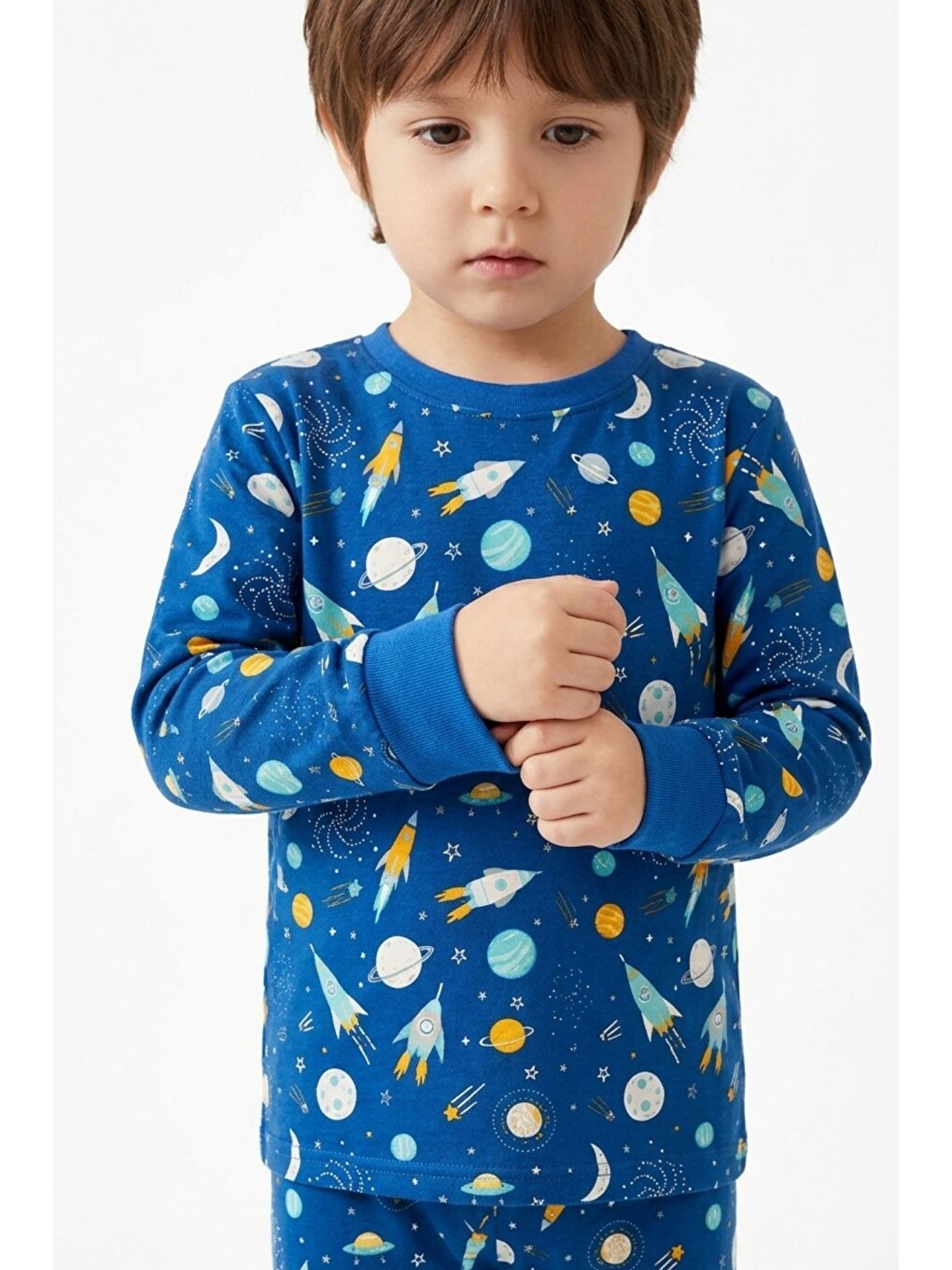 Mavi Erkek Çocuk Pamuklu Desenli Pijama Takım Tkm1019-1