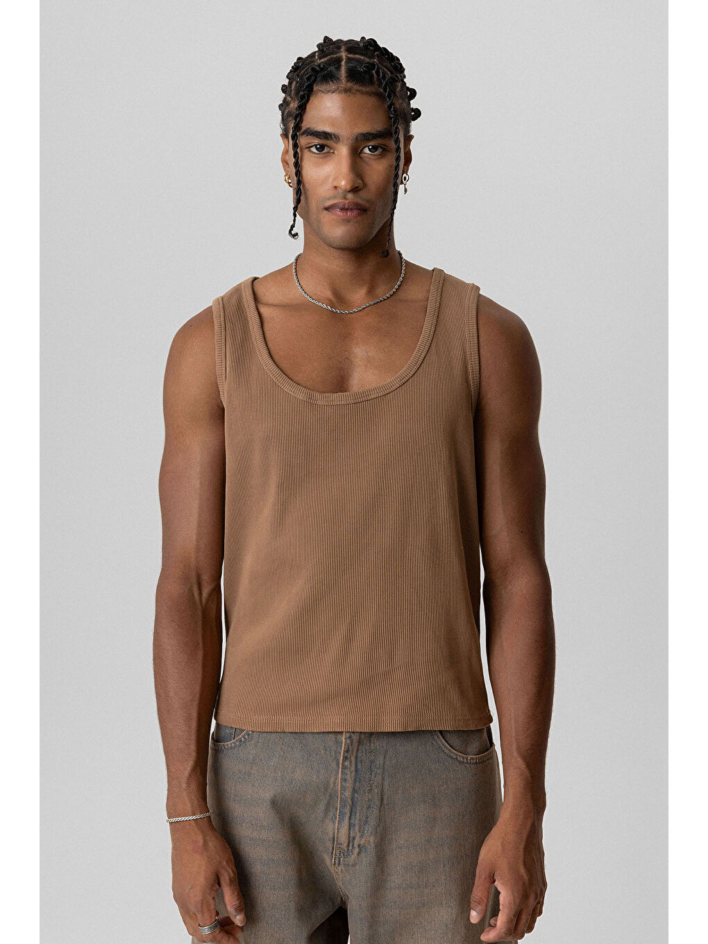 VAMOSCLO Camel Basıc Tank Top Kaşkorse Atlet Camel - 1