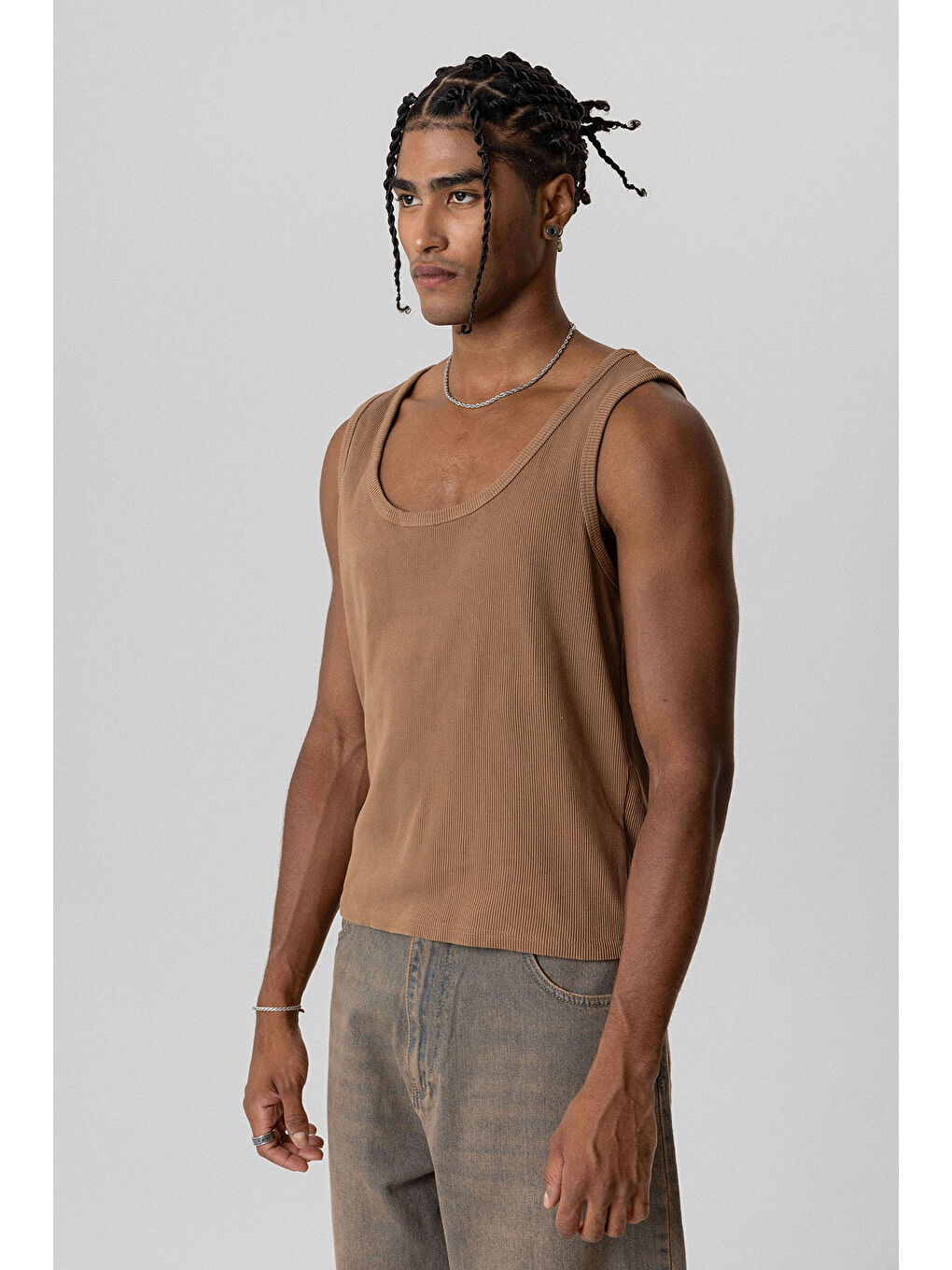 VAMOSCLO Camel Basıc Tank Top Kaşkorse Atlet Camel - 2