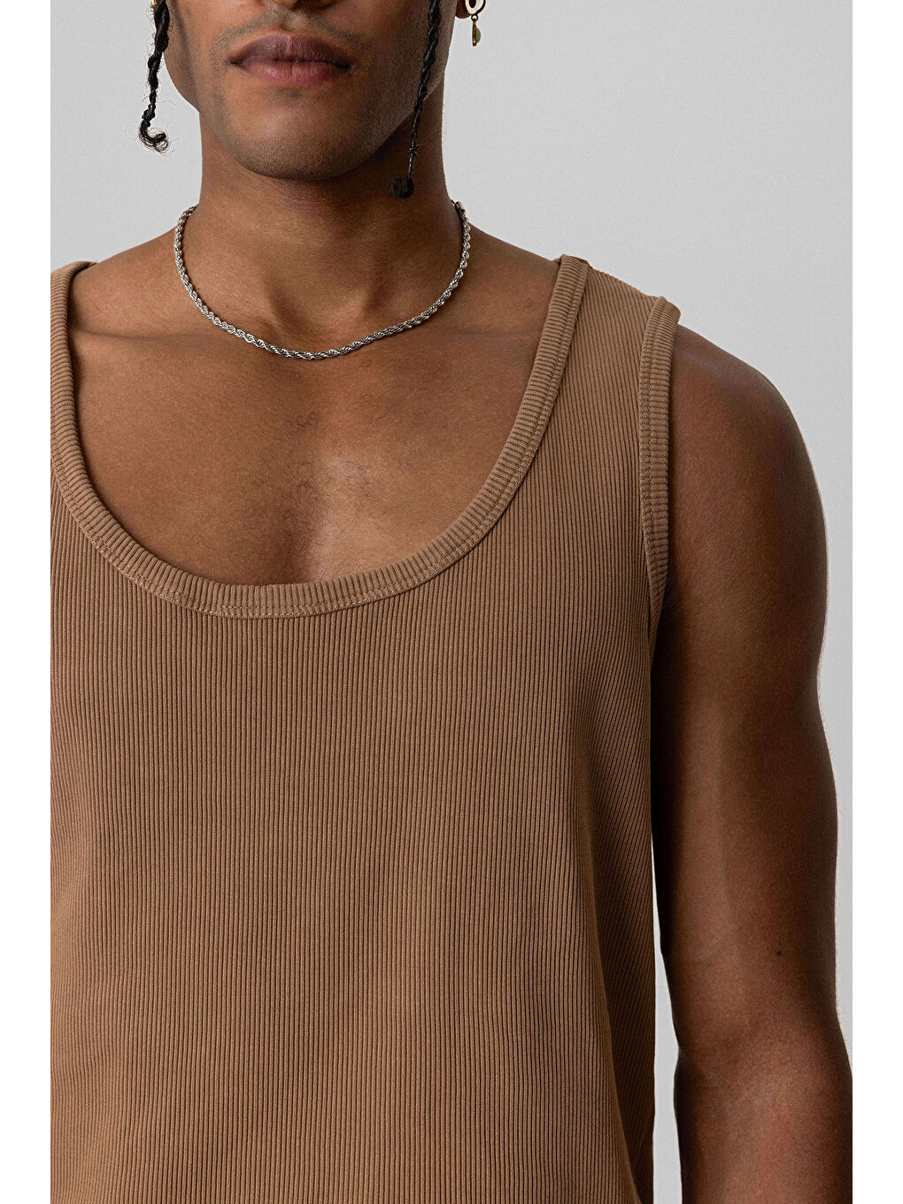 VAMOSCLO Camel Basıc Tank Top Kaşkorse Atlet Camel - 4