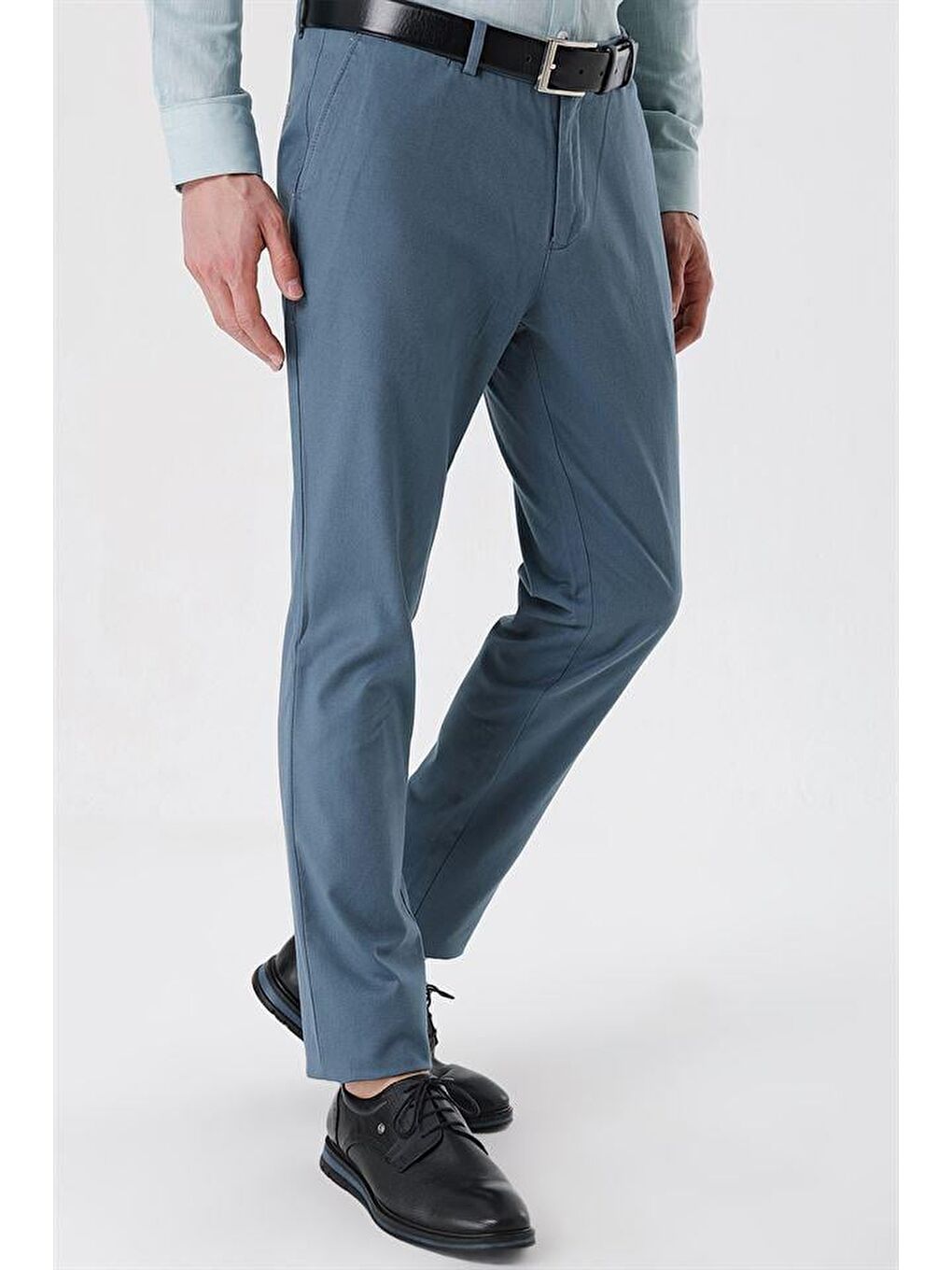 Petrol Mavi Pamuklu Yandan Cepli Casual Slim Fit Chino Pantolon 1003230163