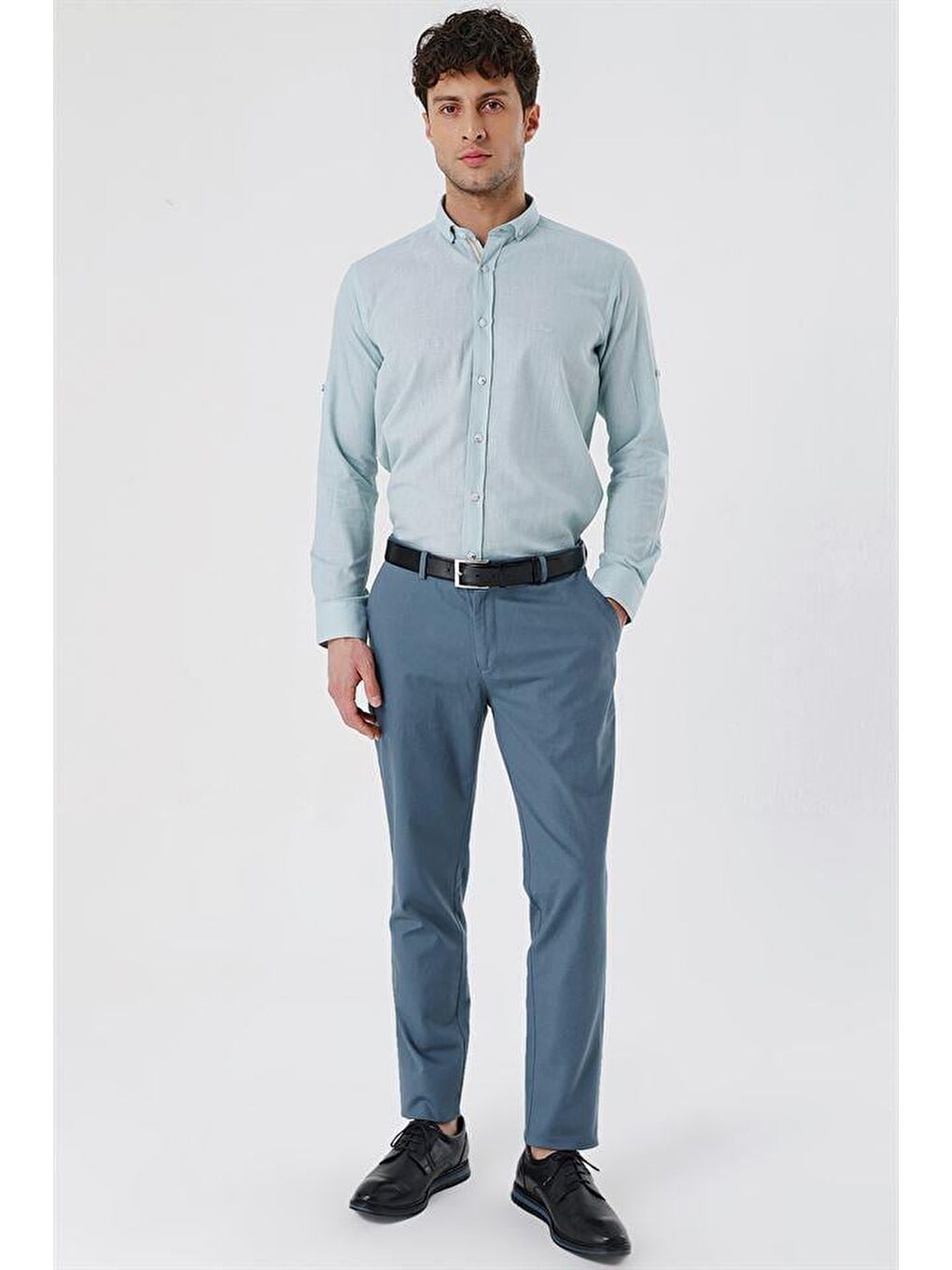 Petrol Mavi Pamuklu Yandan Cepli Casual Slim Fit Chino Pantolon 1003230163-1