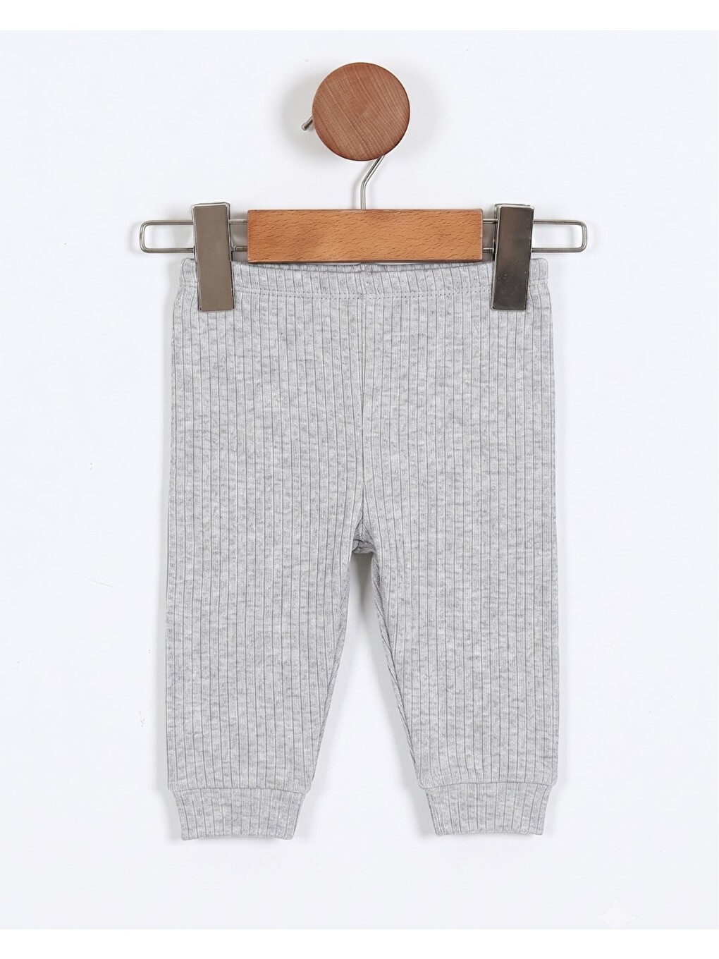 Gri Çıtçıtlı %100 Pamuk Yenidoğan Fitilli Alt Üst Pijama Takım-1