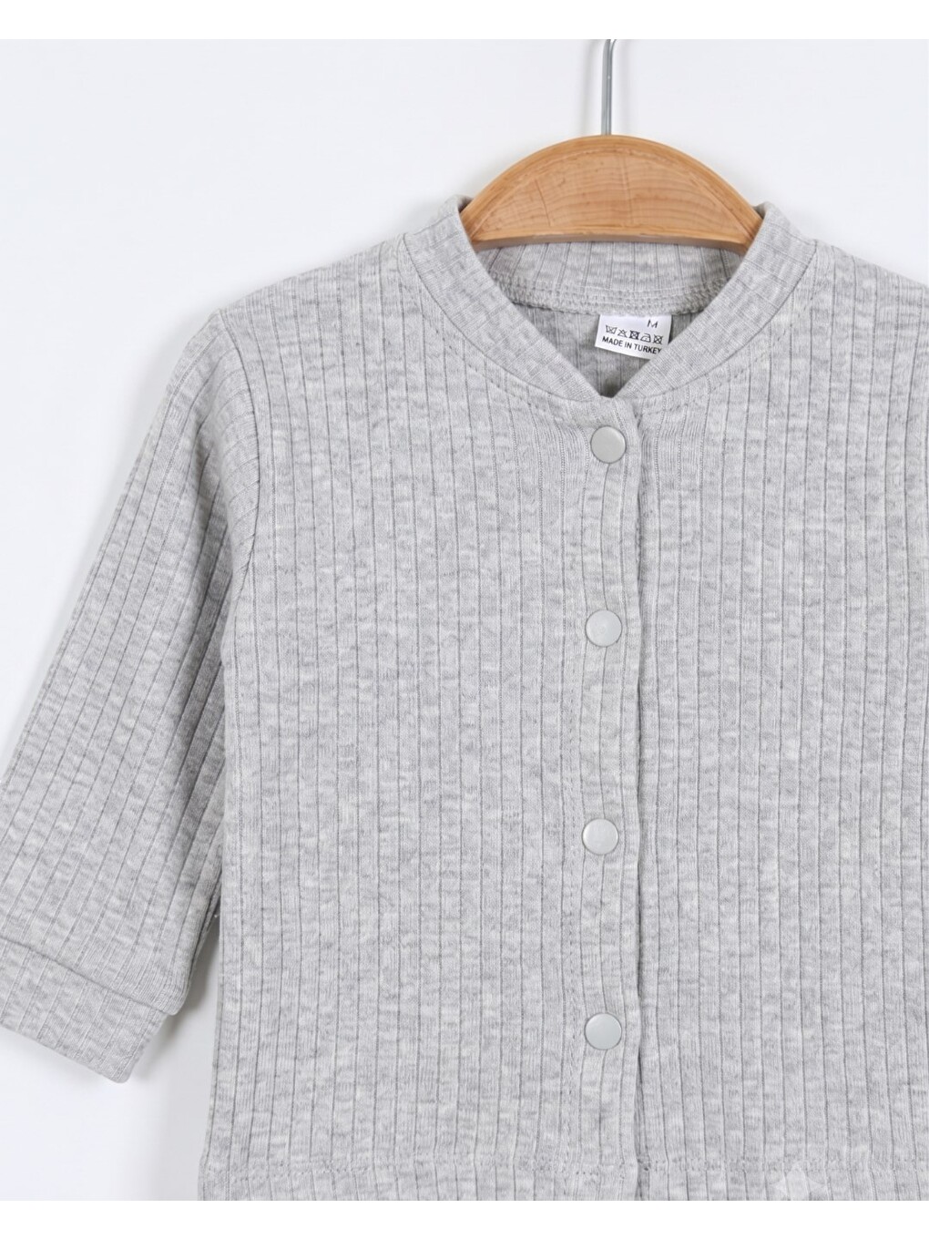 Gri Çıtçıtlı %100 Pamuk Yenidoğan Fitilli Alt Üst Pijama Takım-2