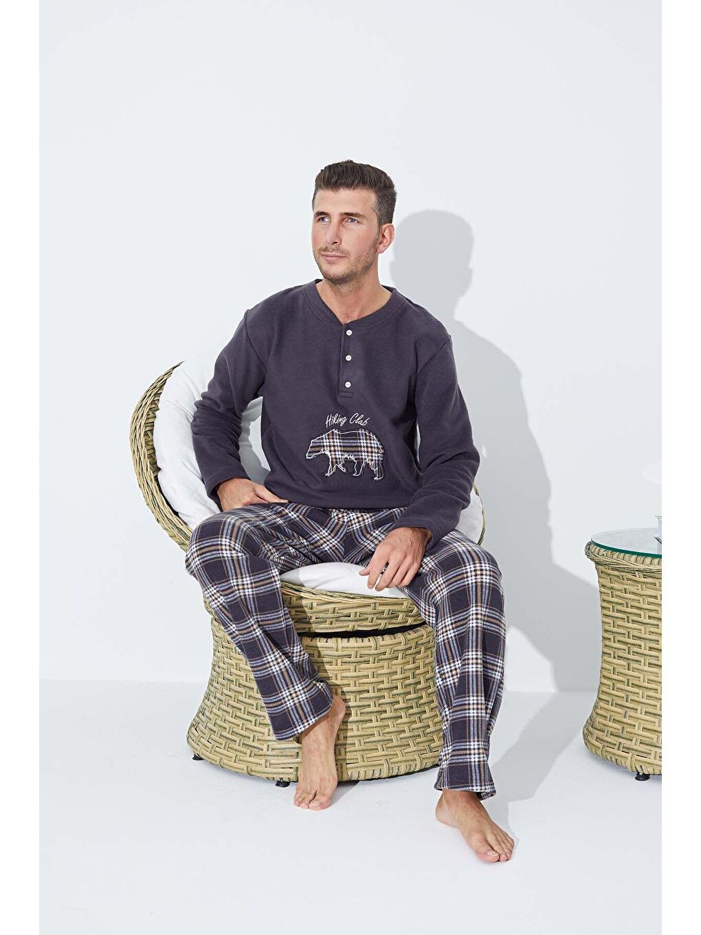 Gri Polar Pijama Takim 8856 -2