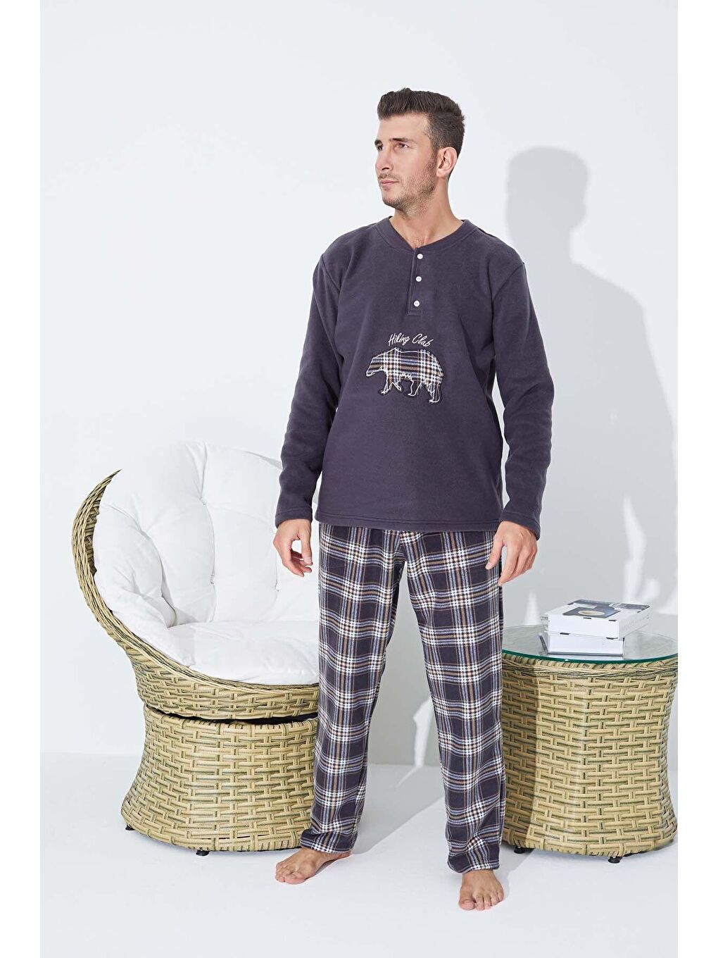 Gri Polar Pijama Takim 8856 -2-1