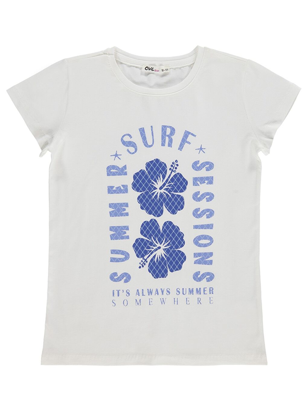 Girls Summer Surf Sessions Baskılı 10-13 Yaş Tişört - Kırık Beyaz