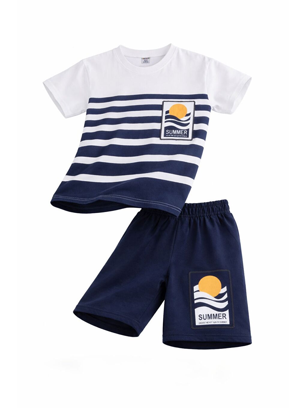İndigo Çizgi Desenli Summer Baskı Erkek Çocuk Şortlu Tişörtlü Takım 23785-1