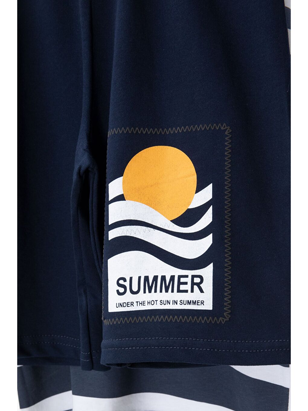 İndigo Çizgi Desenli Summer Baskı Erkek Çocuk Şortlu Tişörtlü Takım 23785-2