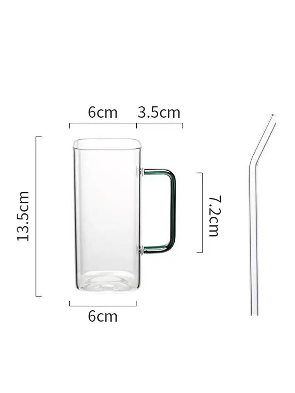 Kitchen Design Lab Yeni Nesil Kare Cam Yeşil Kulplu Latte, Meşrubat,  Süt, Su Bardağı 350 Ml 6 Ade - 2