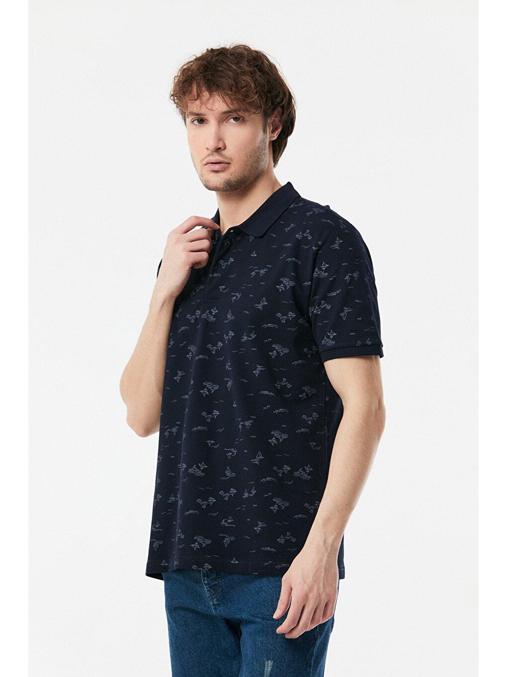 Lacivert Yelken Desenli Polo Yaka Tişört-2