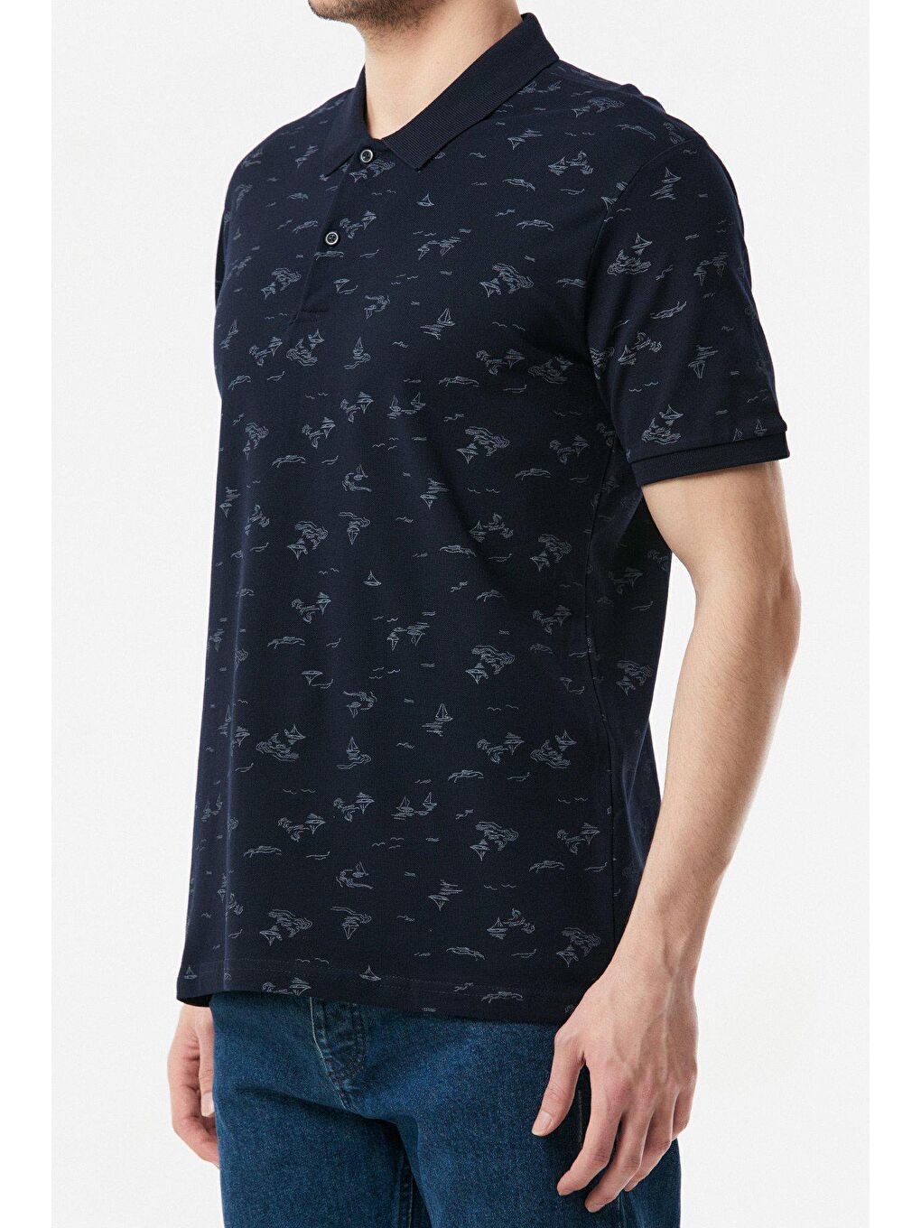 Lacivert Yelken Desenli Polo Yaka Tişört-3