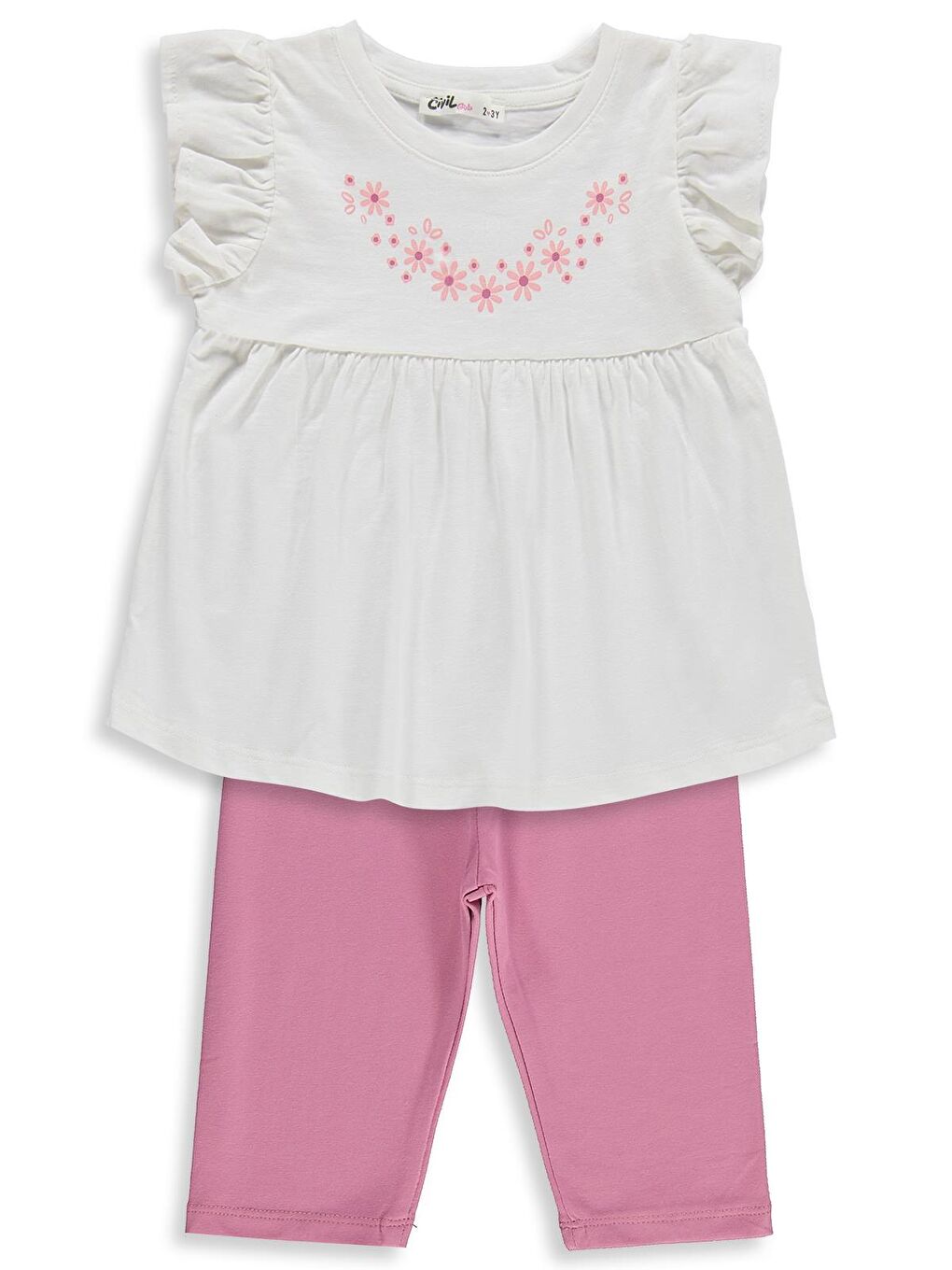 Girls Çiçek Baskılı 2-5 Yaş Takım - Ekru