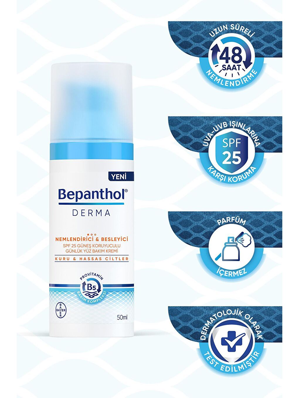 Bepanthol Şeffaf Derma Nemlendirici & Besleyici SPF 25 Günlük Yüz Kremi 50ML + Derma Gece Bakım Kremi 50ML - 7