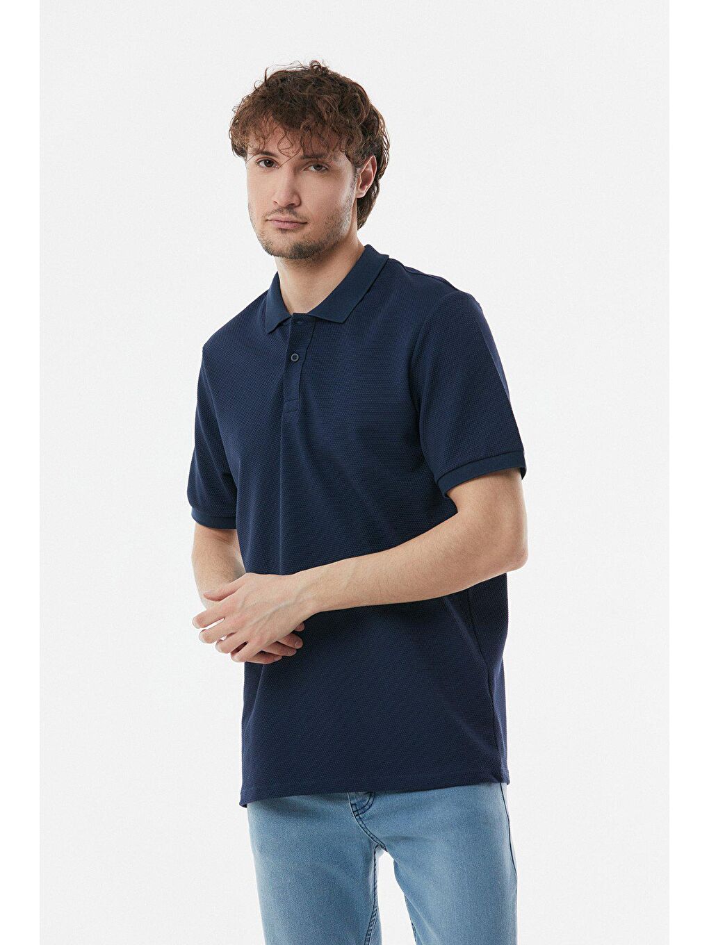 Lacivert Waffle Kumaş Polo Yaka Tişört