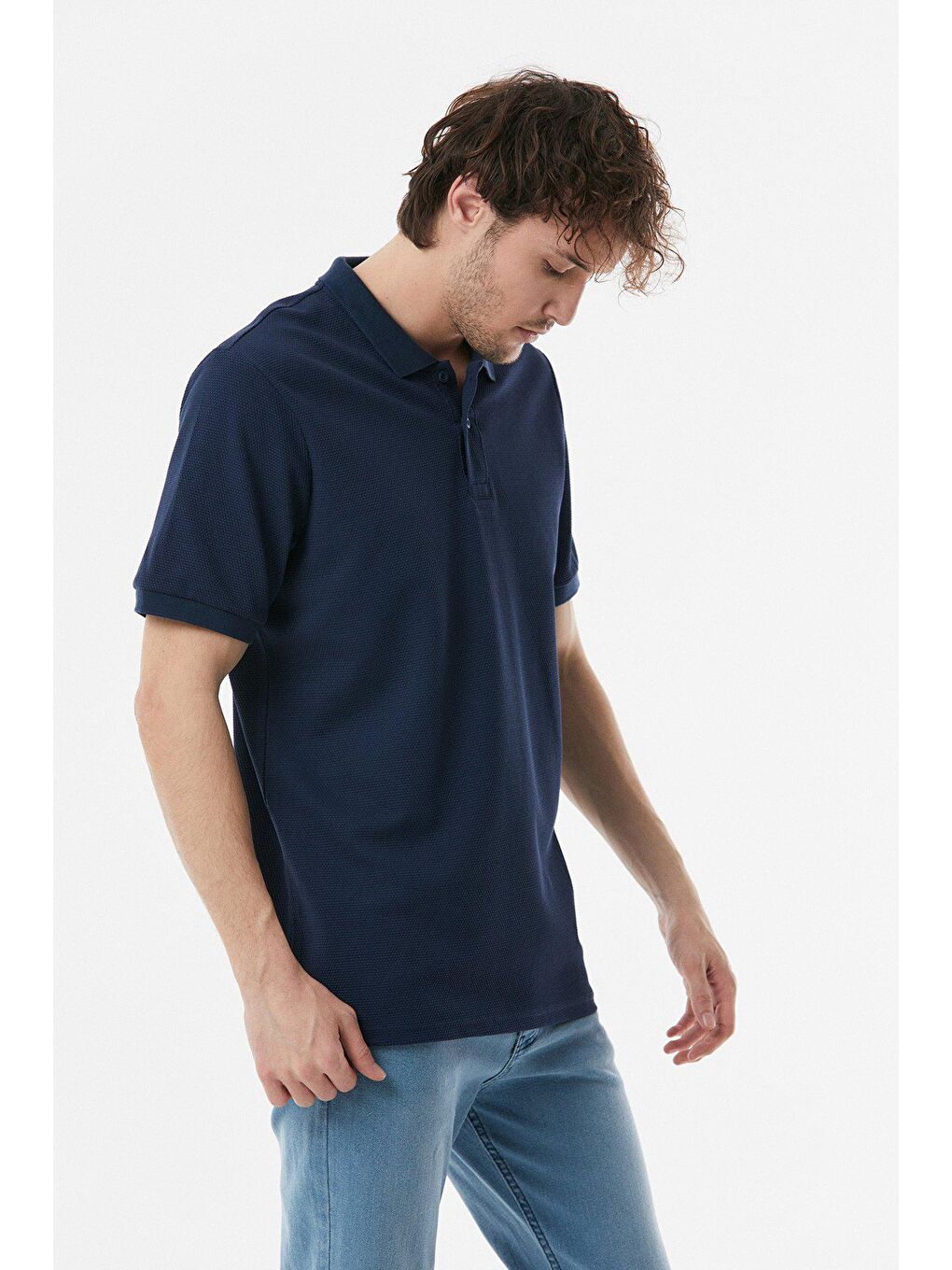 Lacivert Waffle Kumaş Polo Yaka Tişört-1