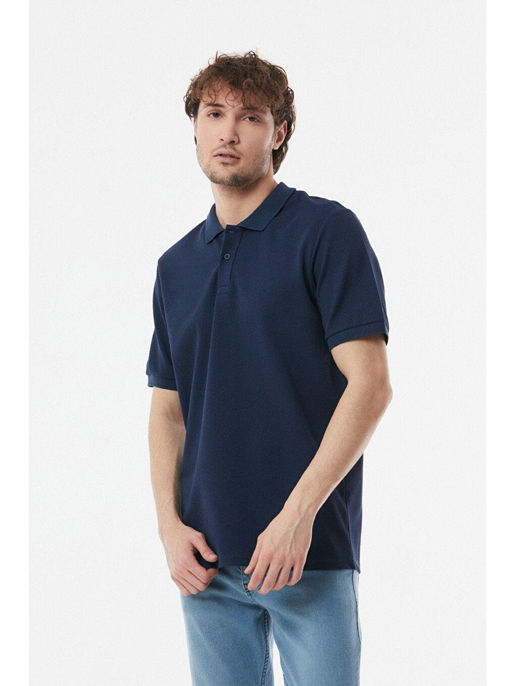 Lacivert Waffle Kumaş Polo Yaka Tişört-2