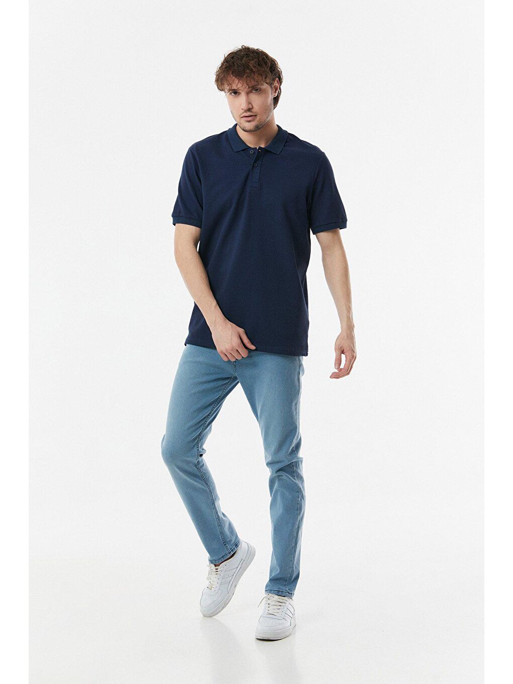 Lacivert Waffle Kumaş Polo Yaka Tişört-3