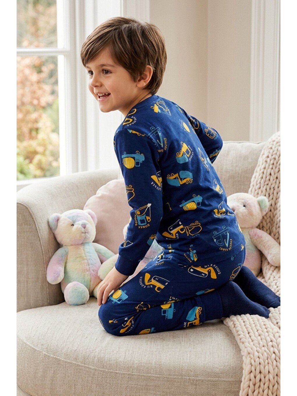 Lacivert Erkek Çocuk Pamuklu Desenli Pijama Takım Tkm1019-2