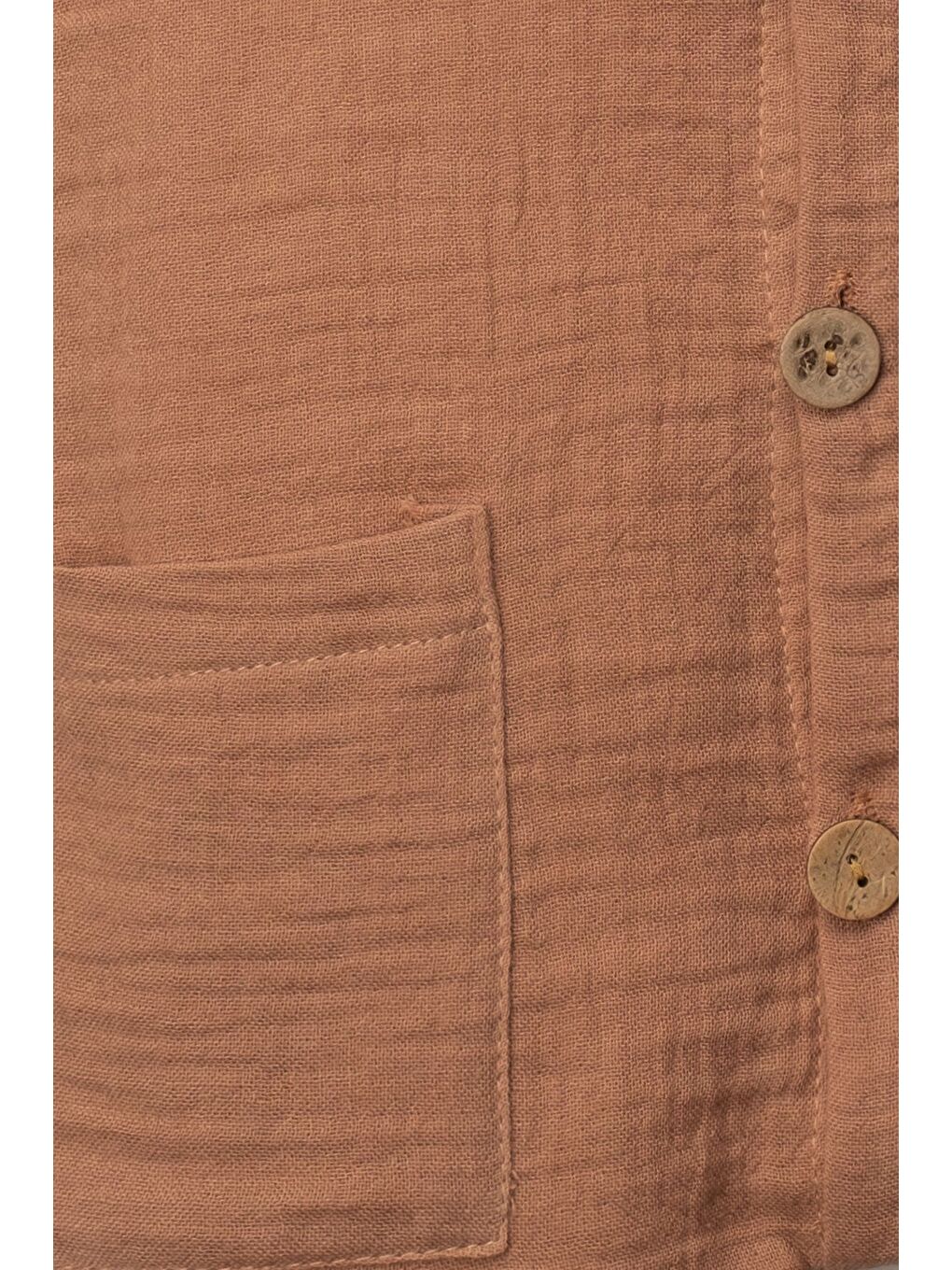 Kahverengi Kolsuz Müslin Organik Yazlık Cepli Naturel Bebek Tulum-2