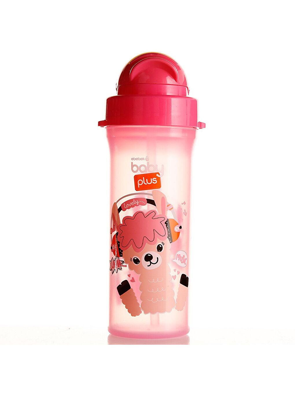 baby plus Desenli Pipetli Bebek Su Matarası 300 ml Pembe