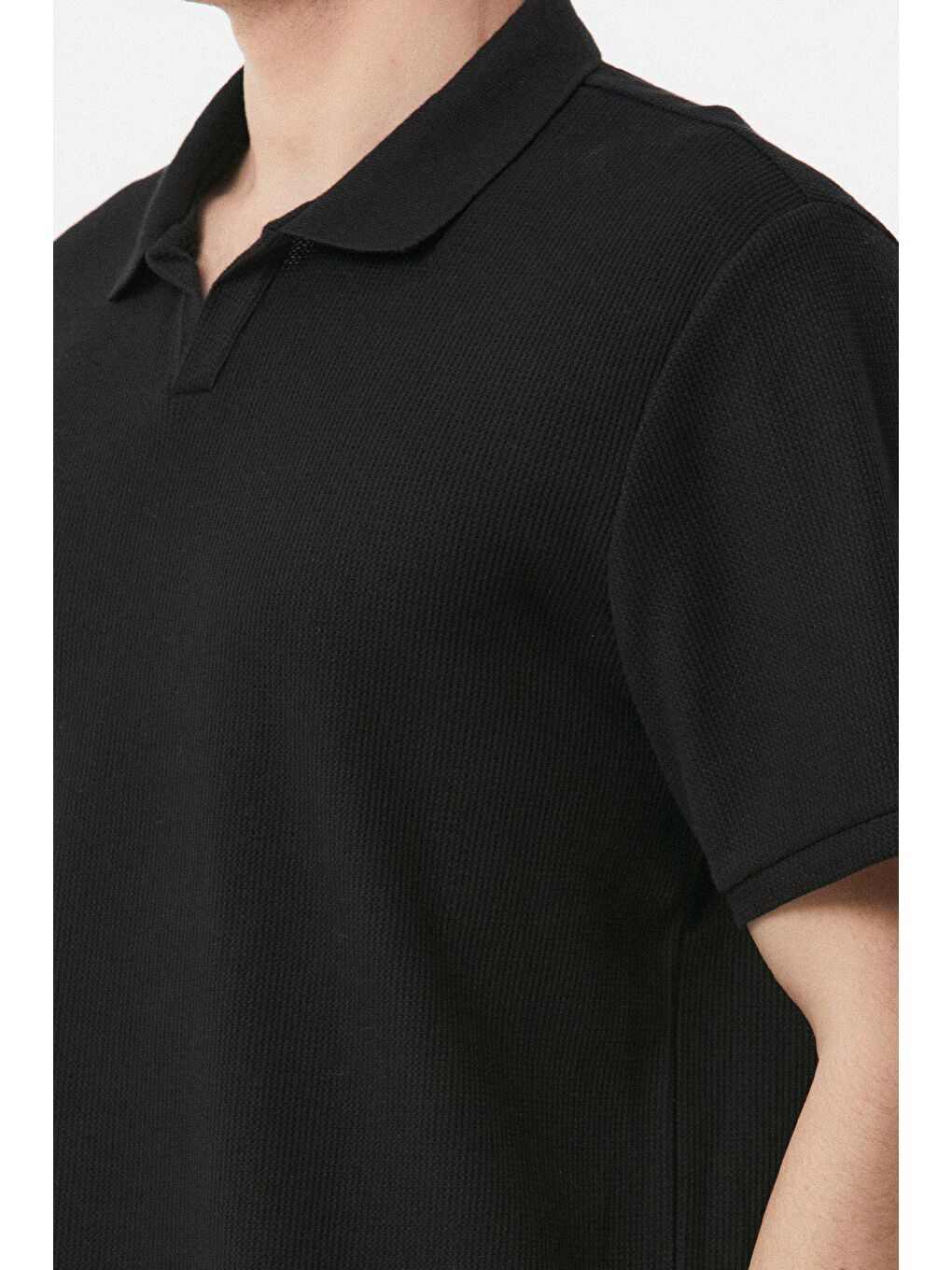 Siyah Waffle Polo Yaka Tişört-3