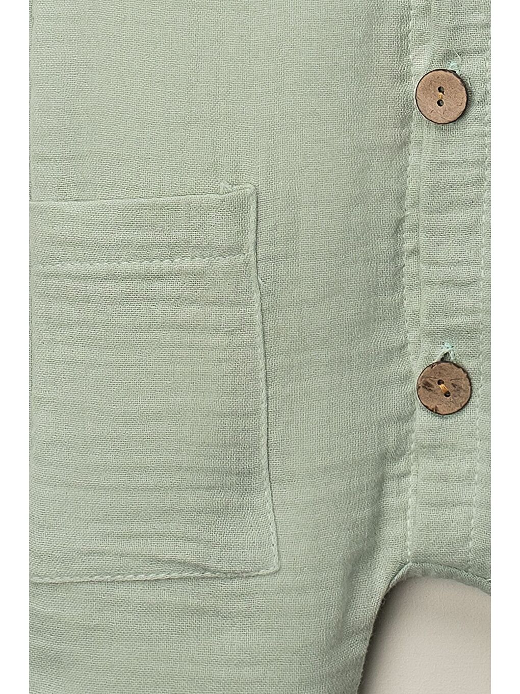 Yeşil Kolsuz Müslin Organik Yazlık Cepli Naturel Bebek Tulum-2