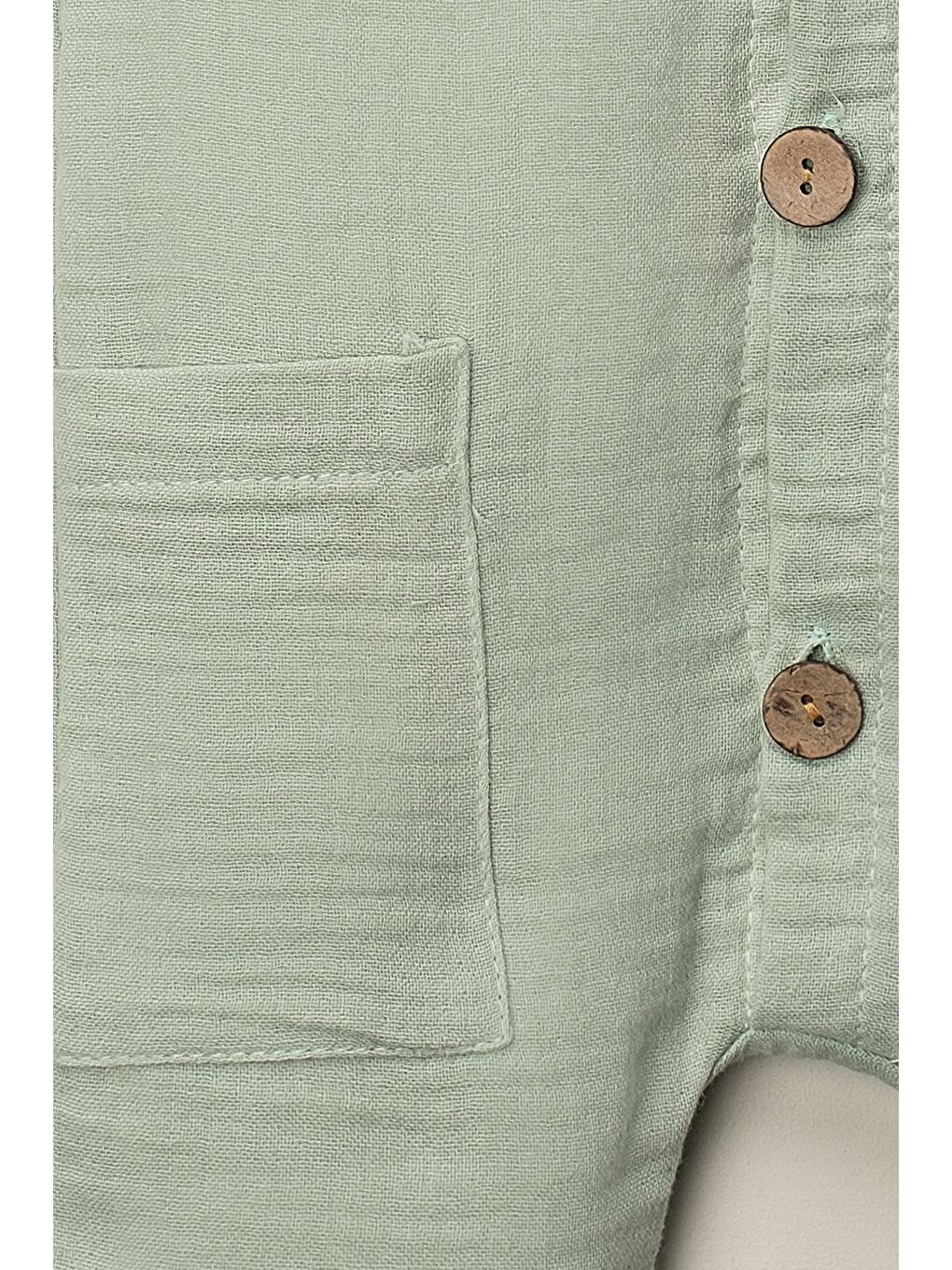 Yeşil Kolsuz Müslin Organik Yazlık Cepli Naturel Bebek Tulum-2