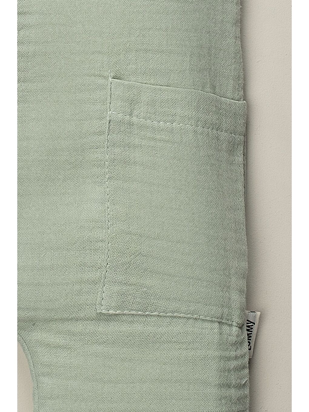 Yeşil Kolsuz Müslin Organik Yazlık Cepli Naturel Bebek Tulum-3