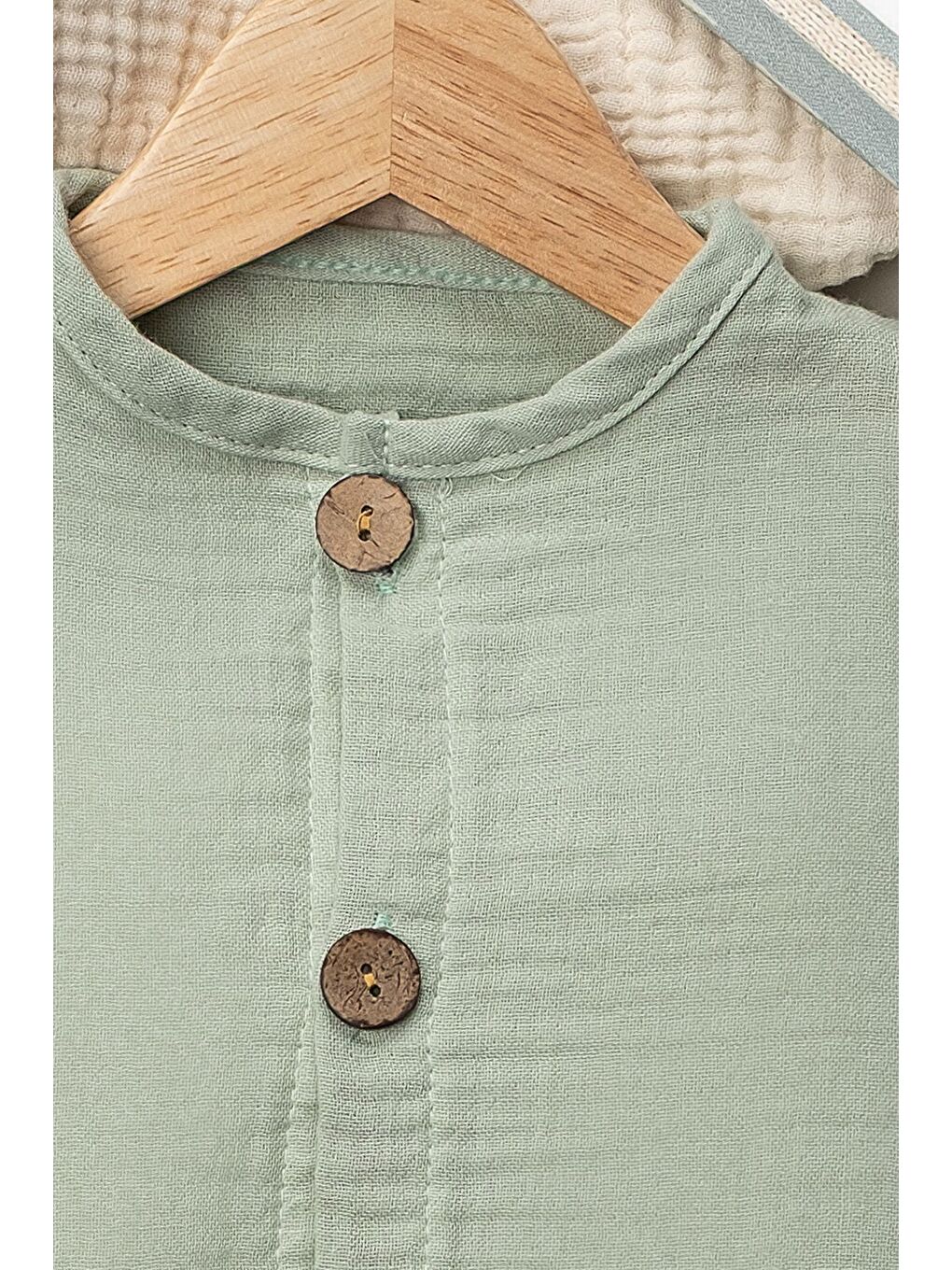 Yeşil Kolsuz Müslin Organik Yazlık Cepli Naturel Bebek Tulum-5