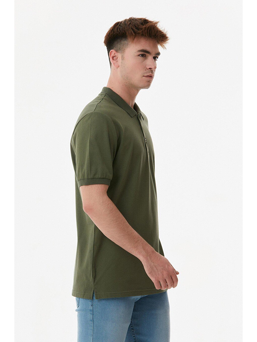 Haki Polo Yaka Düğmeli Tişört-2