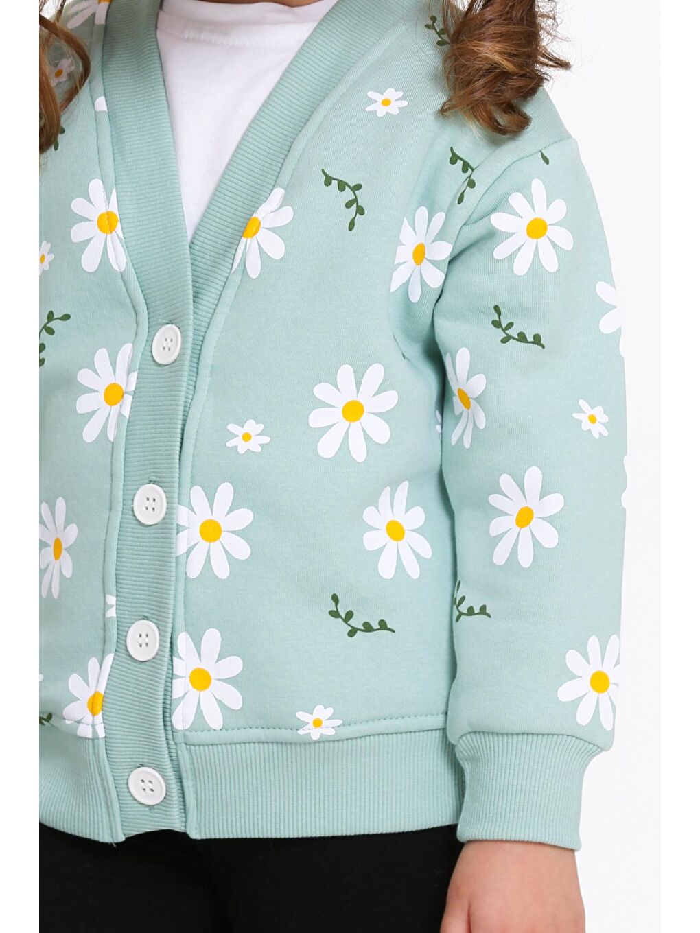 Turkuaz Kız Çocuk Mint Yeşili Papatya Baskı 1-5 Yaş Hırka - 23206-1-3