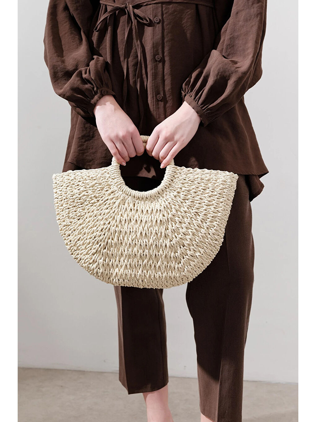 Medıum Hasır El Çantası Bej