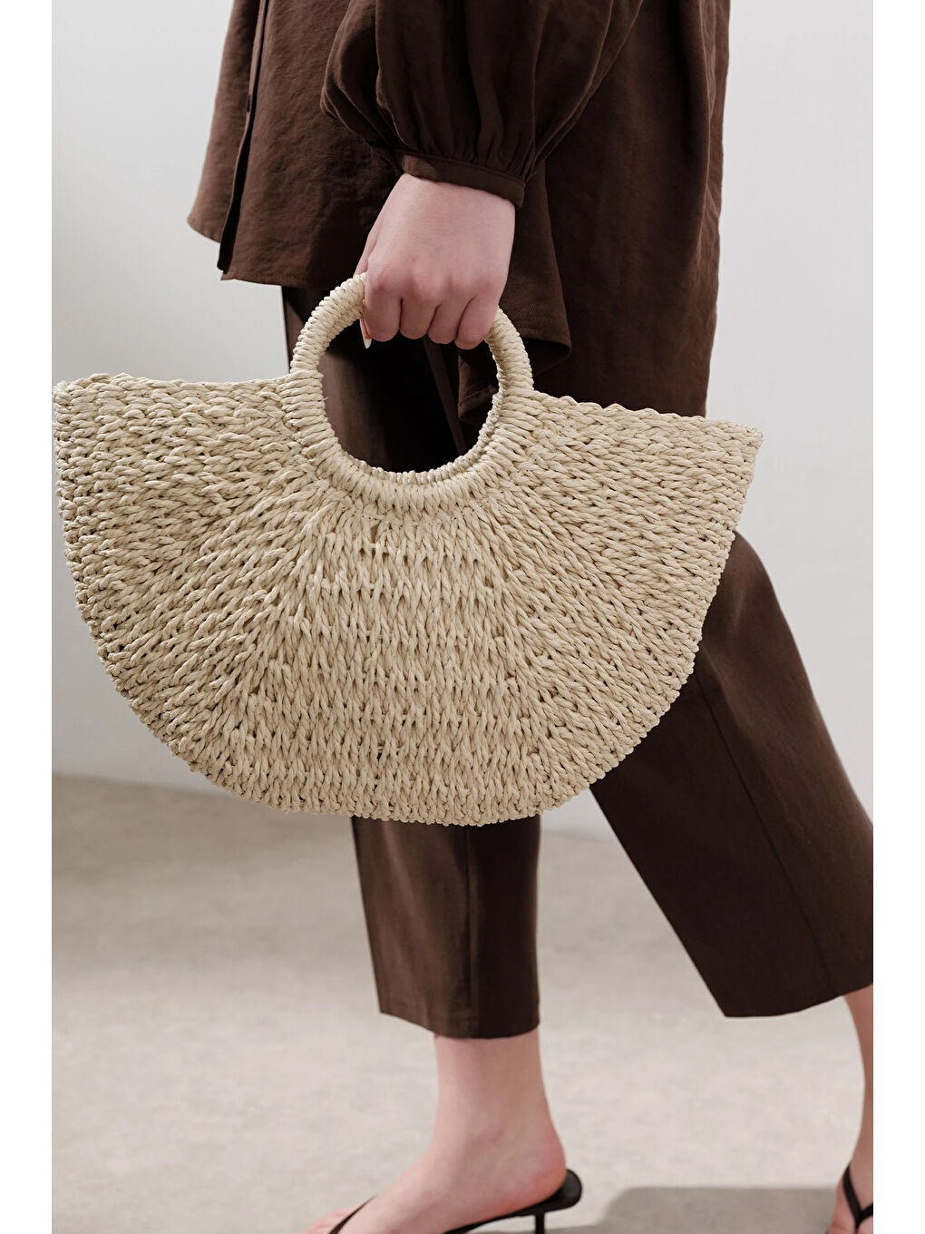 Medıum Hasır El Çantası Bej-1