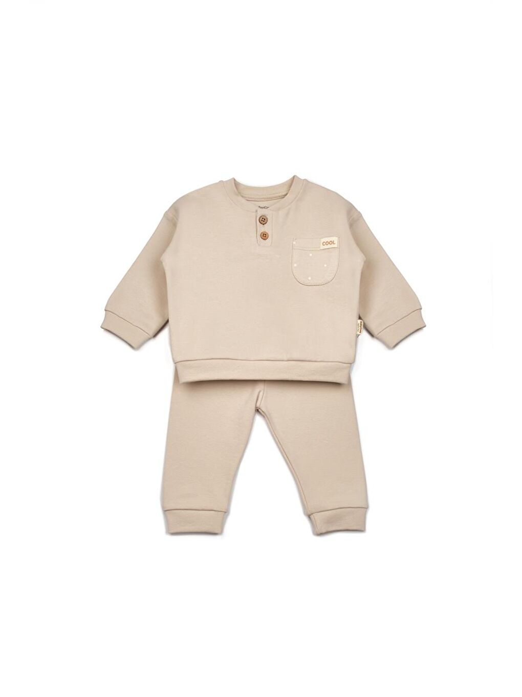 Bej Bebek Alt Üst Takım %95 Organik Pamuk - %5 Elastan, Bebek Yenidoğan - CSYR4513-1