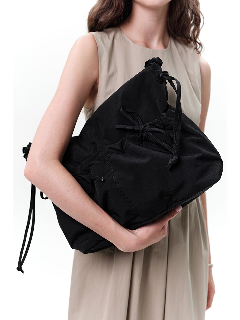 Büzgü Detaylı Tote Çanta Siyah-2