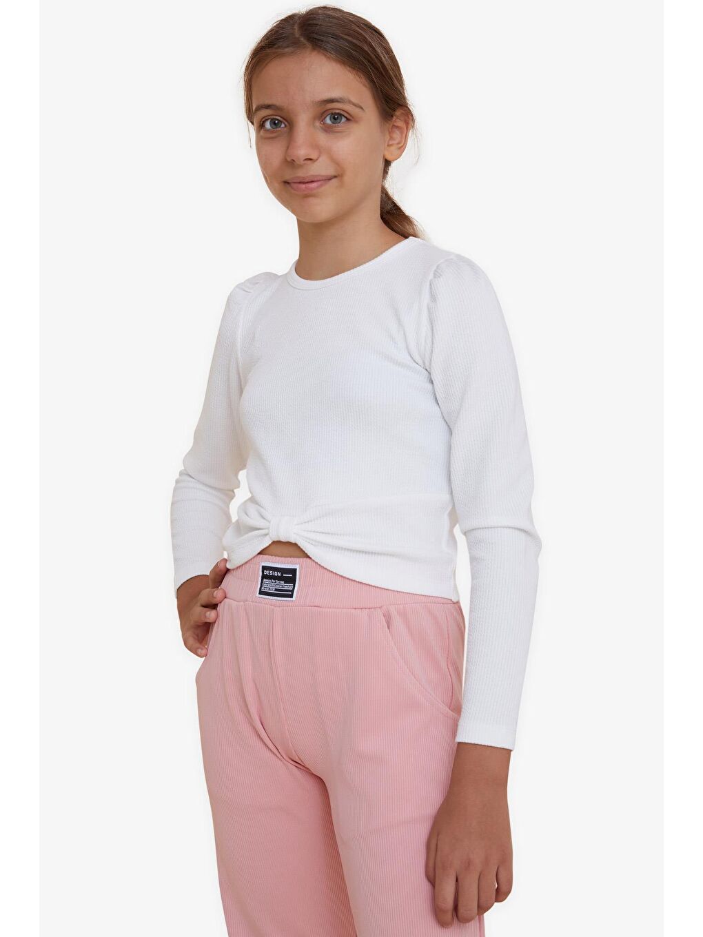 Kız Çocuk Crop Uzun Kollu Tişört Fiyonklu Ekru (10-14 Yaş)-4