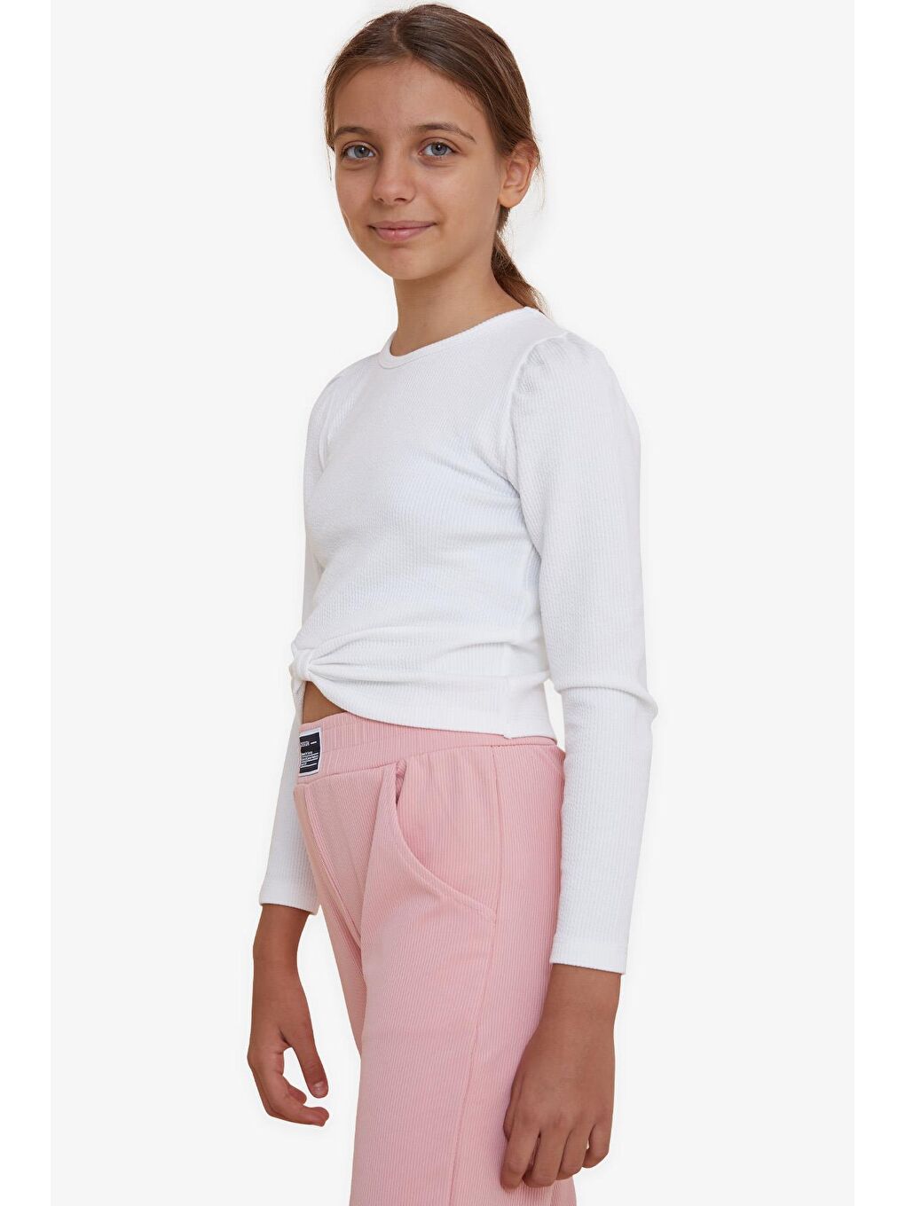 Kız Çocuk Crop Uzun Kollu Tişört Fiyonklu Ekru (10-14 Yaş)-5