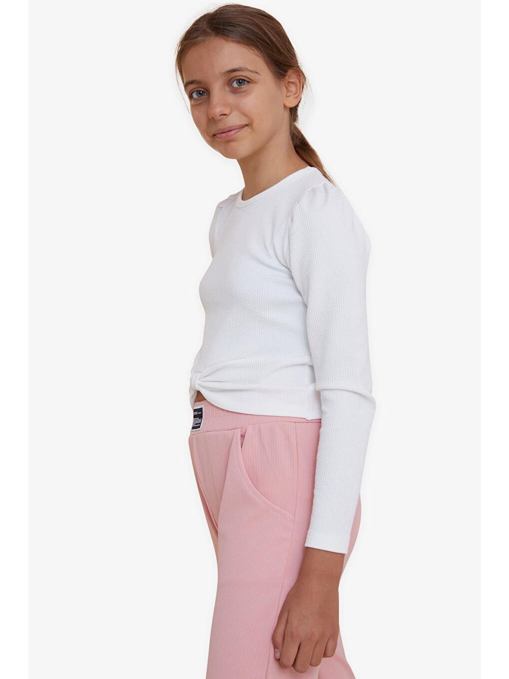 Kız Çocuk Crop Uzun Kollu Tişört Fiyonklu Ekru (10-14 Yaş)-6