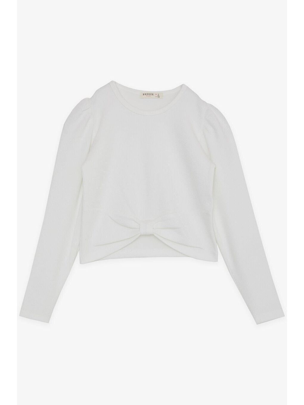Kız Çocuk Crop Uzun Kollu Tişört Fiyonklu Ekru (10-14 Yaş)