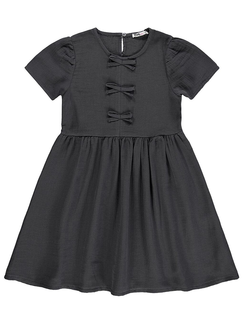 Antrasit Girls Fiyonklu 10-13 Yaş Elbise - Gri