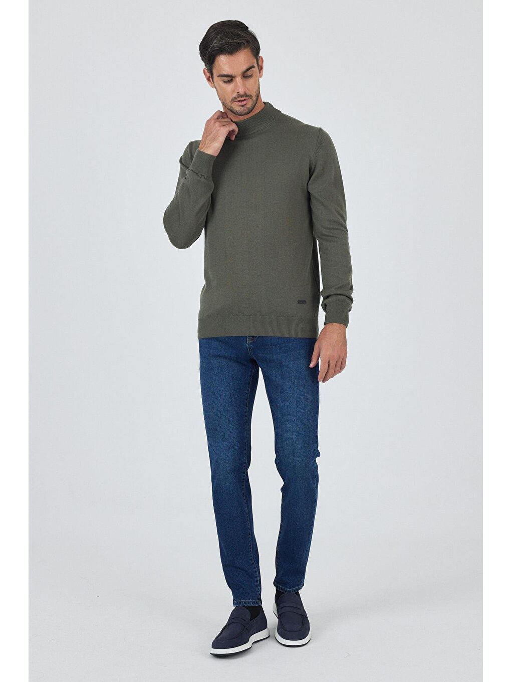 Koyu Yeşil Uzun Kol Düz Örme Yarım Balıkçı Yaka Classic Comfort Fit Triko 1012245001